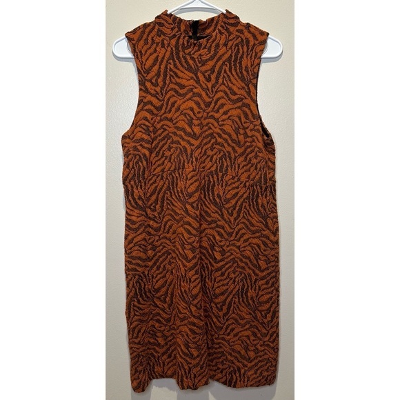 Anthropologie Brigitte Jacquard Orange Tiger Knit Shift Dress Sleeveless Size MP - Picture 1 of 8